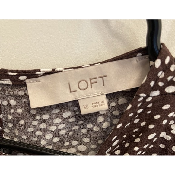 Loft Brown White Dotted Cinch Waist Flare Dress‎ Size XS - Picture 5 of 7